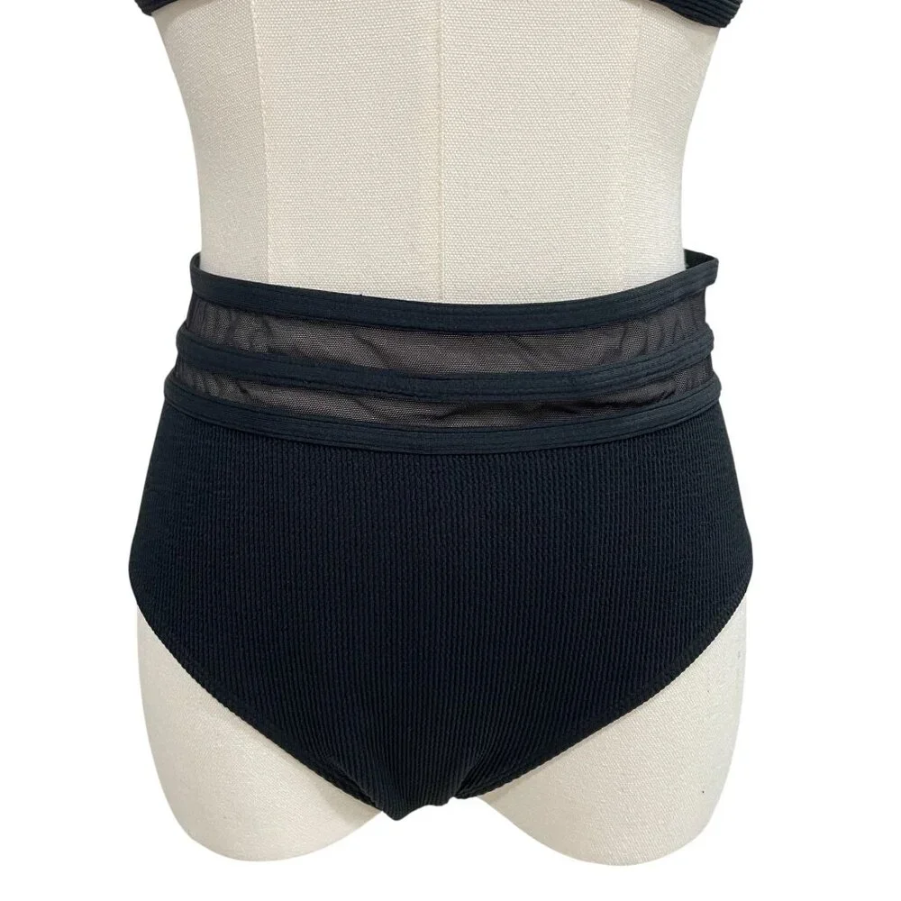Cupshe Black Mesh Bikini Set High Waist Swimwear Cruise Chic Minimalist Resort S